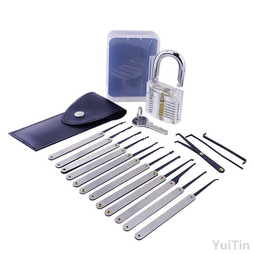 Transparent Cutaway 15Piece Lock Picks Set Padlock Practice Lock With Locksmith Tools for Lock Pick Training Trainer Practice